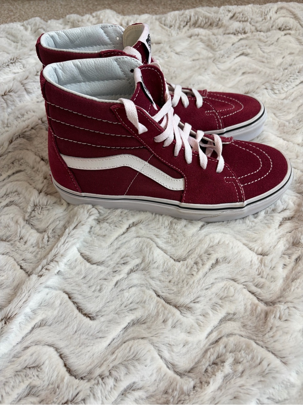 Vans women’s Maroon High-Top Skate Sneakers with White Accents - Picture 2 of 5